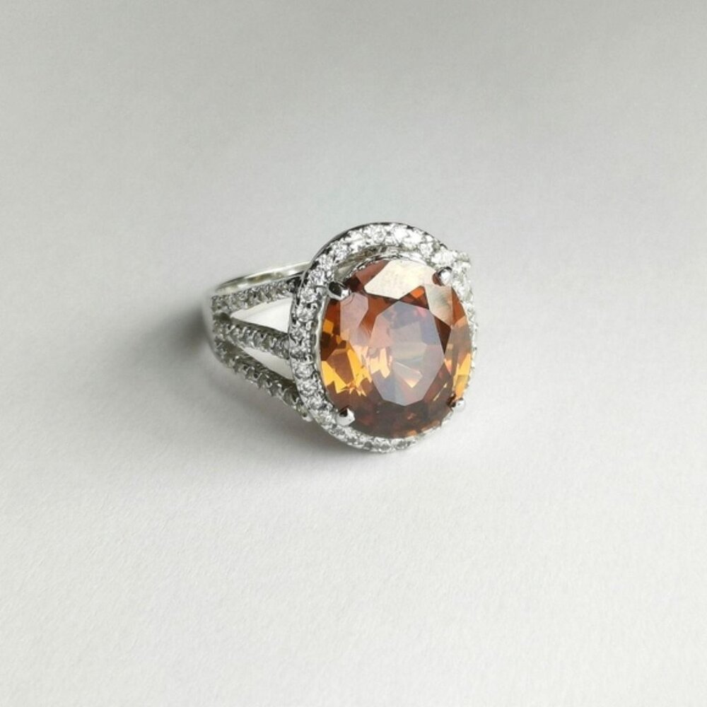 Madeira Topaz white sapphire halo cocktail ring size 8 - Picture 8 of 8